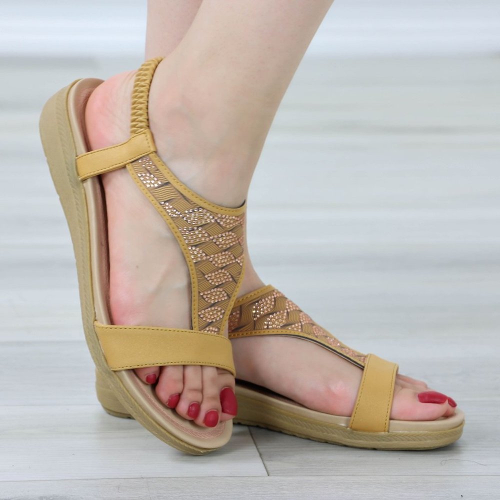 Tan T-Strap Gladiator Comfort Sandal Slip On Sliders - Picture 9 of 13
